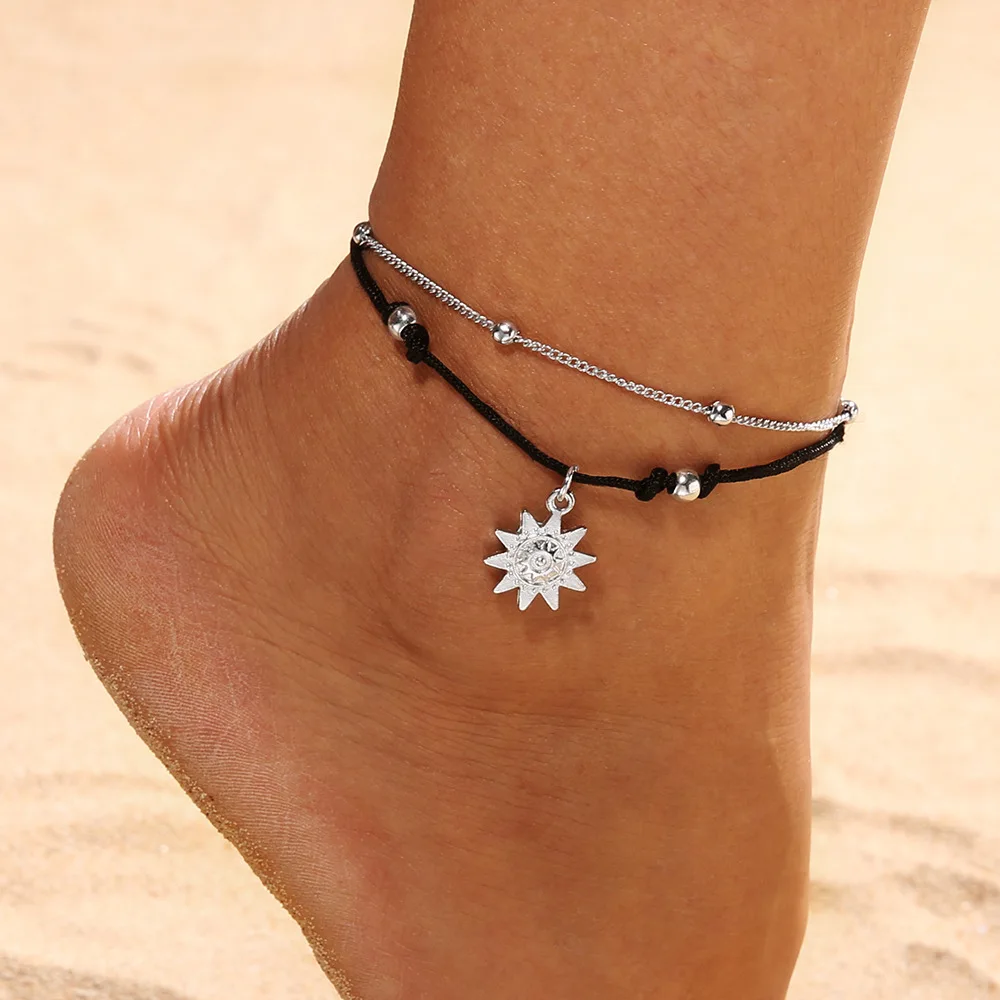 S014 Vintage Boho Multi Strato Perline Cavigliere Per Le Donne Da Sole di Modo Pendent Cavigliera Fatti A Mano Catena Del Piede Dei Monili del