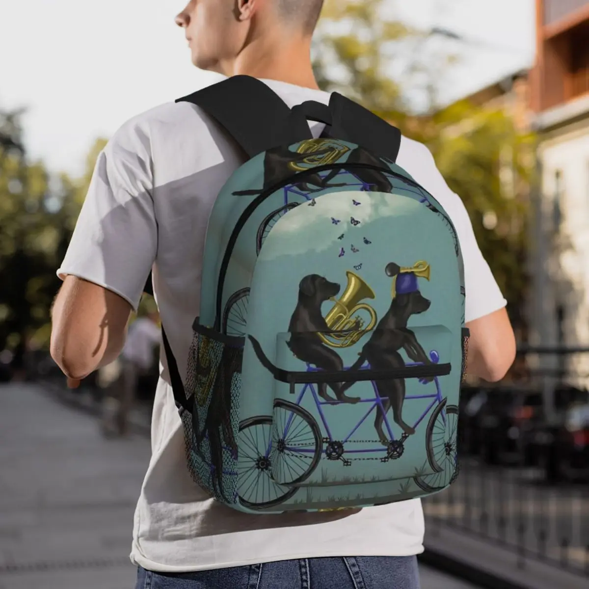 Animal Style Bicycle Dog Pattern Backpack Student BookBag Kids School Bag Computer Shoulder Bags for Men Women