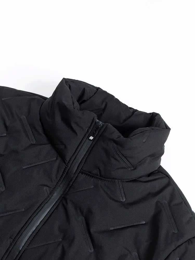 Mittellange, mit Fleece gefütterte Parkas für Herren, lange warme Winterjacke, lässige gesteppte, gepolsterte Jacken, einfarbig, dicke Outdoor-Oberbekleidung – Detail 4