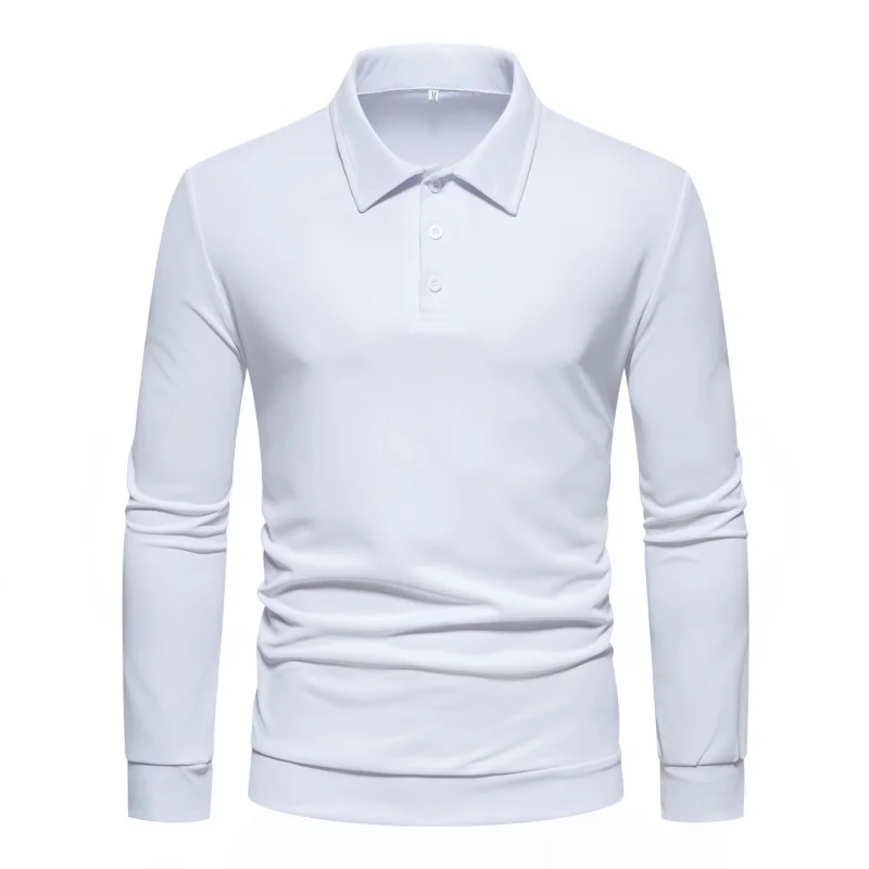 2024 foreign trade new men\'s plus size polo double-sided bead solid color long sleeved spring and autumn men\'s polo