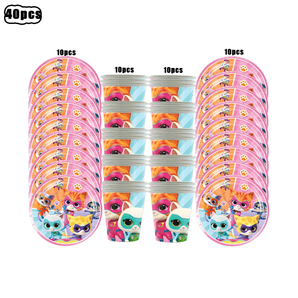 Superkitties Happy Birthday Party Decor Paw Meow Cat Super Kitties Geschirr Tischdecke Teller Tasse Geschenkset Kinderparty-Spielzeug