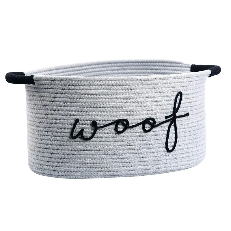 Woof Dog Toy Basket Woven Pet Baskets Storage Bin Box with Durable Handles Puppy Bins Perfect for Organizing Dog Toys