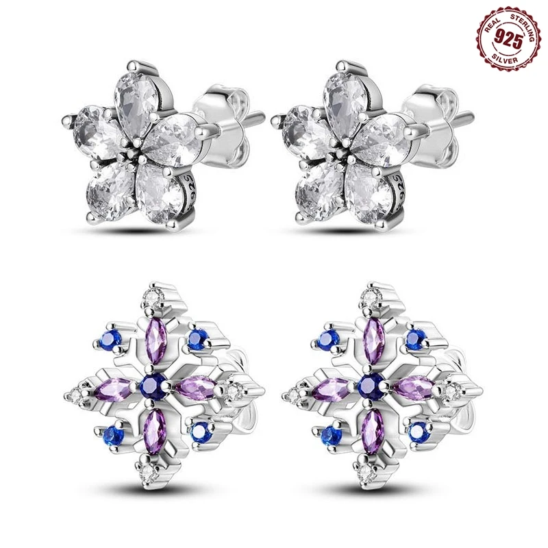 

Earrings 925 Sterling Silver Christmas Glistening Snow Ear Stud Hoop Earrings For Women Festivals Christmas Party Gift Jewelry