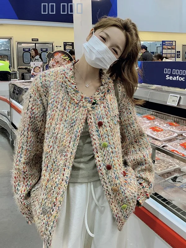 محبوك تويد Jaet المرأة الحلو Sle ort ملابس خارجية الخريف 2025 Faion الاتجاه زر التفاصيل ألياف البوليستر #4