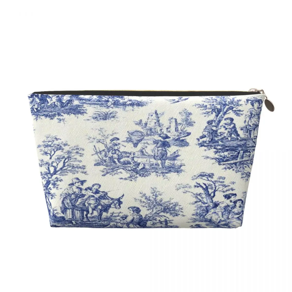 Custom Classic French Navy Blue Toile De Jouy Motif Pattern Cosmetic Bag France Art Makeup Case Beauty Storage Toiletry Bags