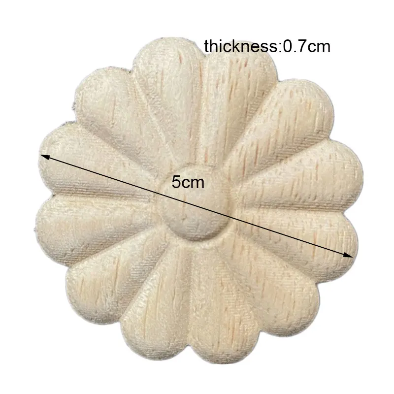 1PC 5cm Woodcarving Furniture Decoration Solid Wood Door Round Applique Flower Him Miniature Crafts Figurine Home Accessories