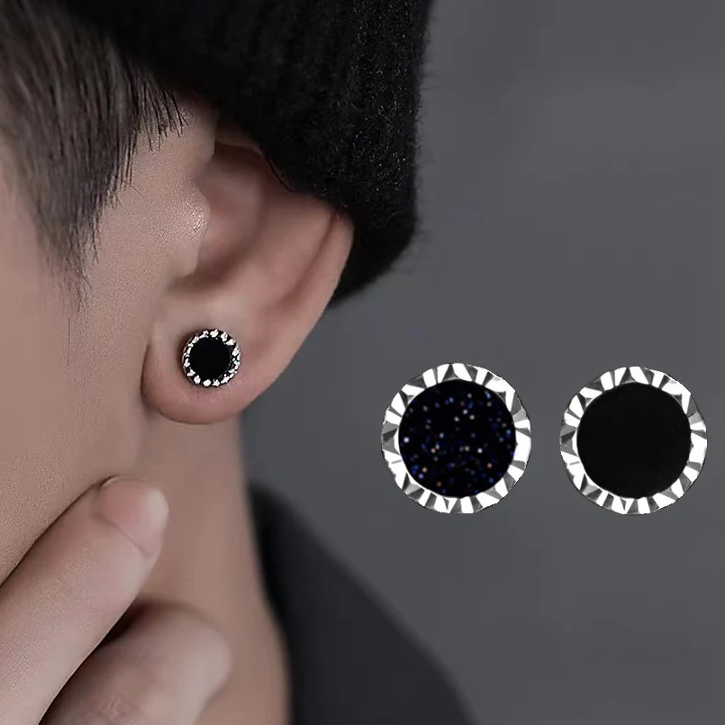 Classic Black Stone Earrings For Men Women Personality Hip Hop Earrings Male Piercing Accessories Boyfriend Gift 1 Pcs