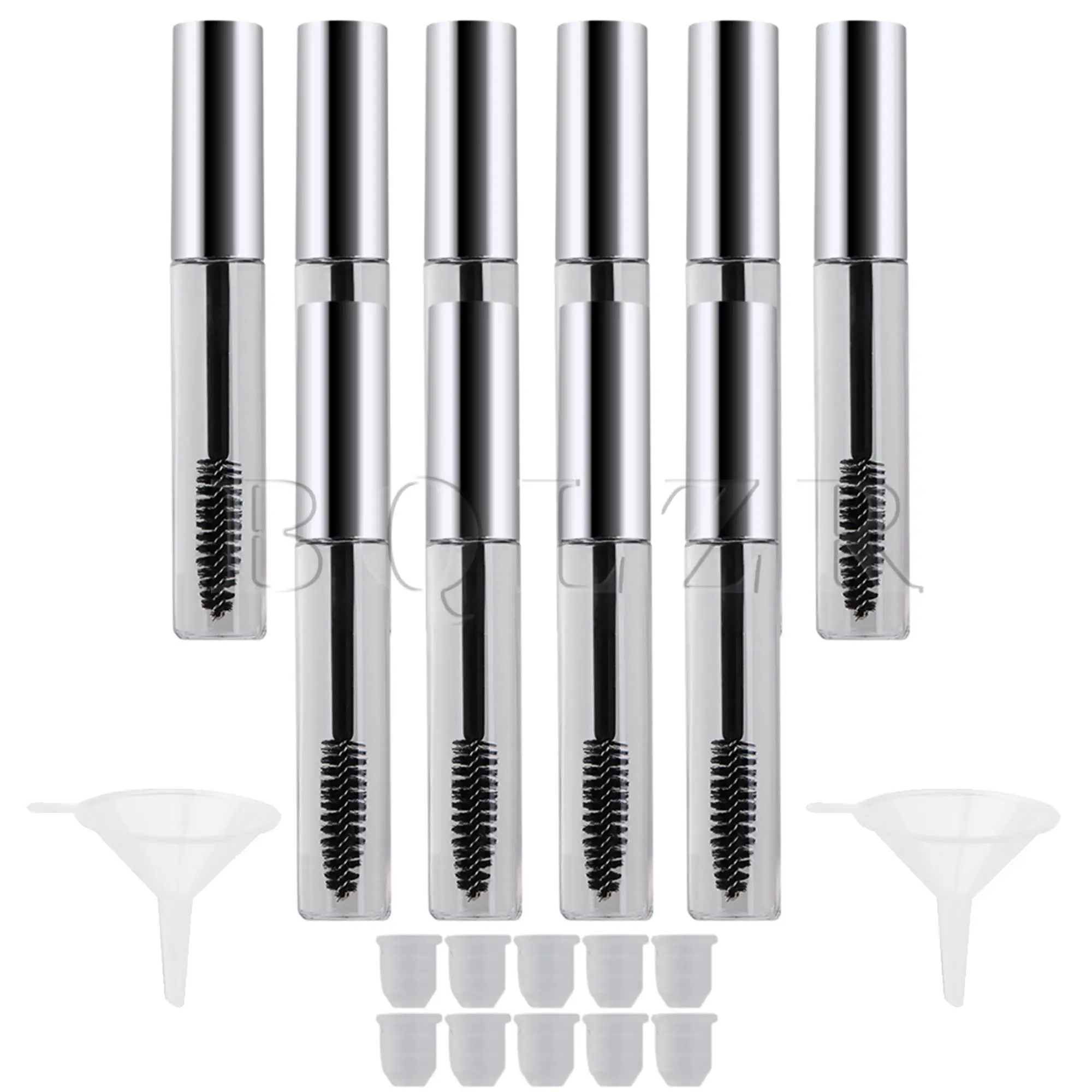 

BQLZR 10 Pieces Silver 10ml Plastic Empty Plastic Mascara Container Makeup Accessories