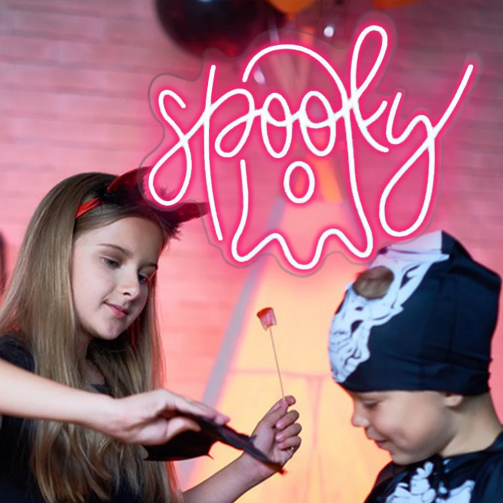 Sinais de Neon Halloween para Wall Decor, Ghost LED Neon Sign, Luz Regulável, Sinal de Neon USB, Bar, Clube, Festa