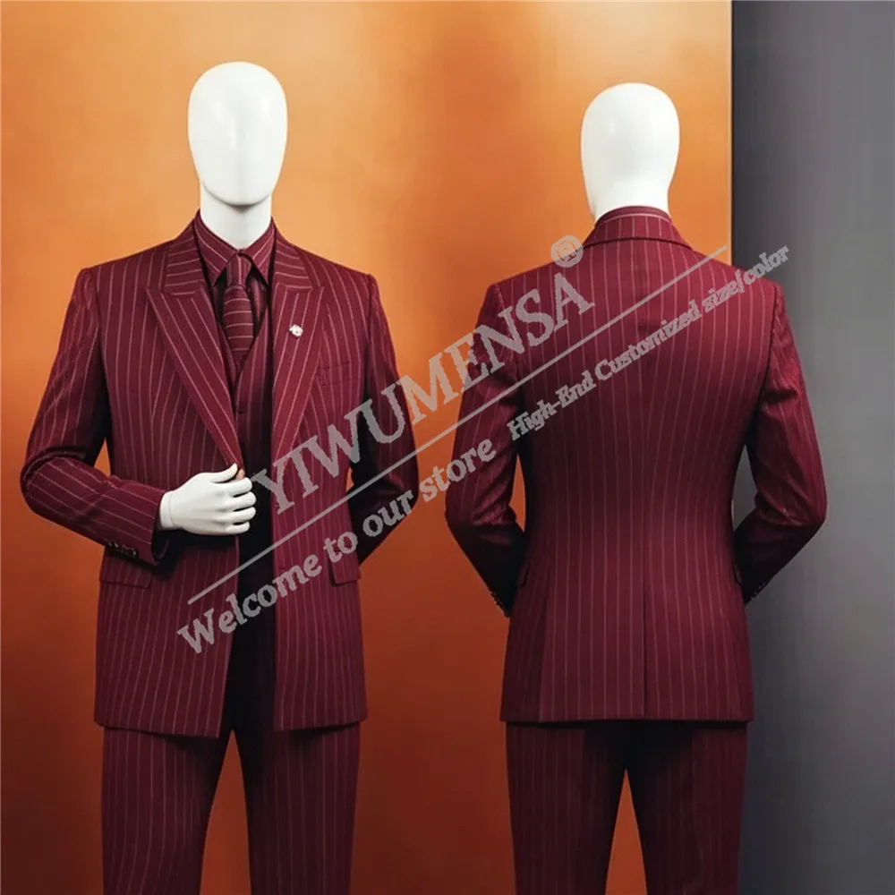 Classic Suit Men Formal Business Party Tuxedos Customized Stripes Jacket Vest Pants 3 Piece Sets Groom Outfits Terno Masculinos