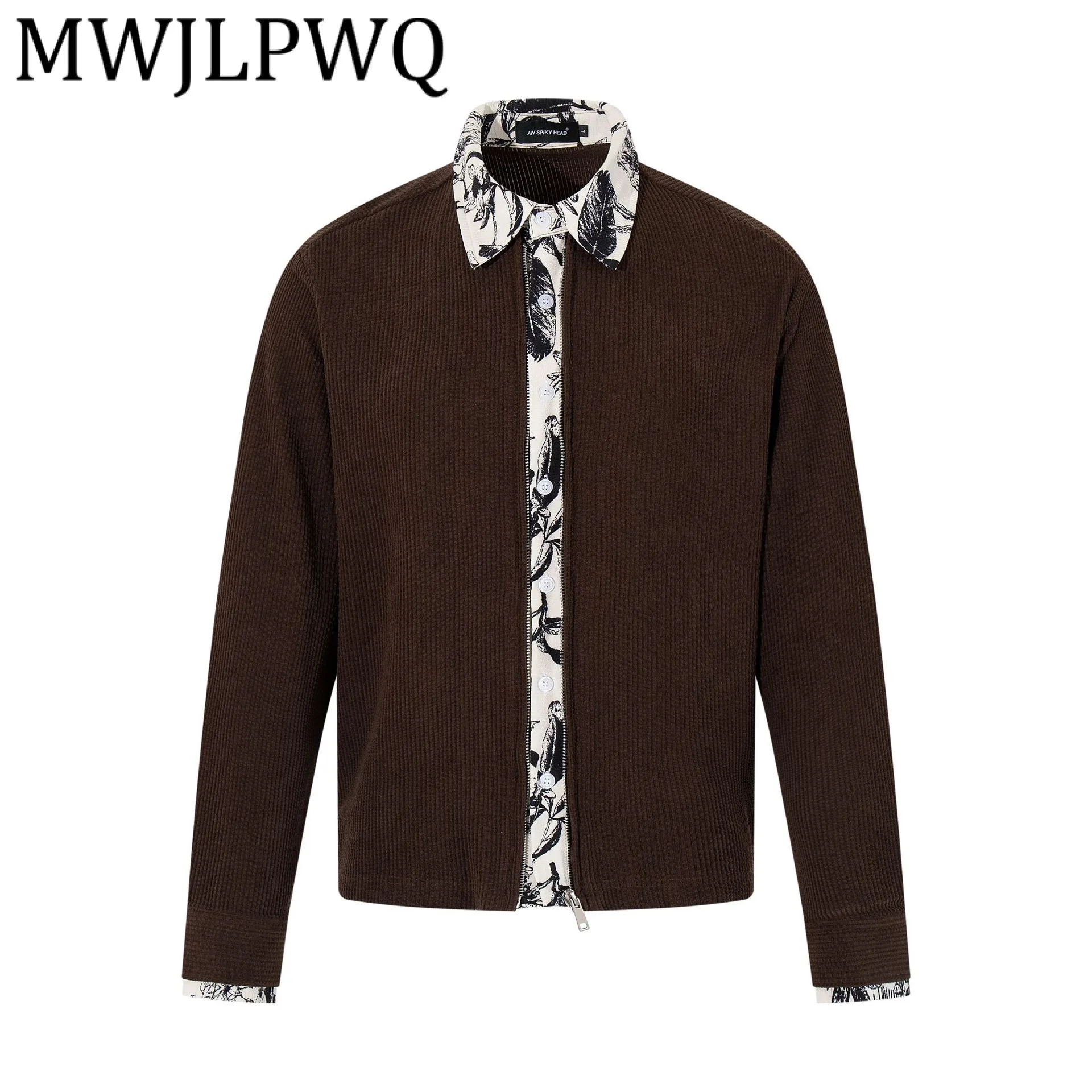 

MWJLPWQ Мужская рубашка из двух предметов в американском уличном стиле с длинными рукавами, трендовые повседневные свободные топы с лацканами, новинка 2024, осень 21418