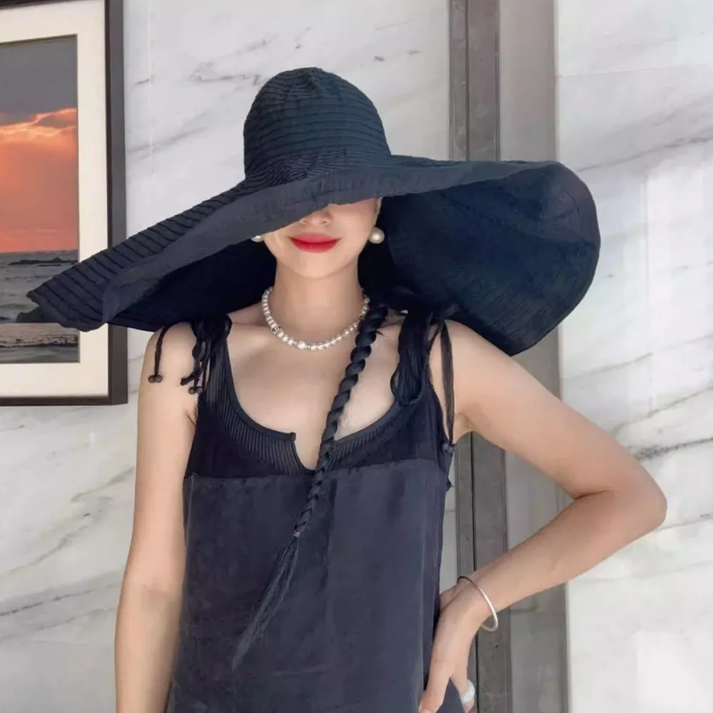 Simple Bowknot DIY Moldable Wide Brim Hat UV Anti Foldable Plastic Bucket Hat Breathable Sunscreen Women Sun Hat Beach
