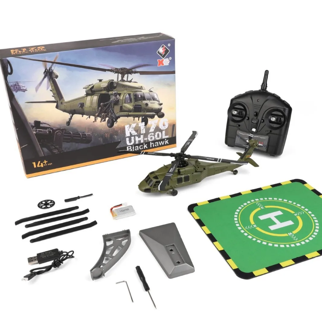Wltoys K170 원격 제어 비행기 블랙 호크 Rc 헬리콥터 4 채널 브러시리스 고정 높이 항공기 Uh60l 시뮬레이션 모델