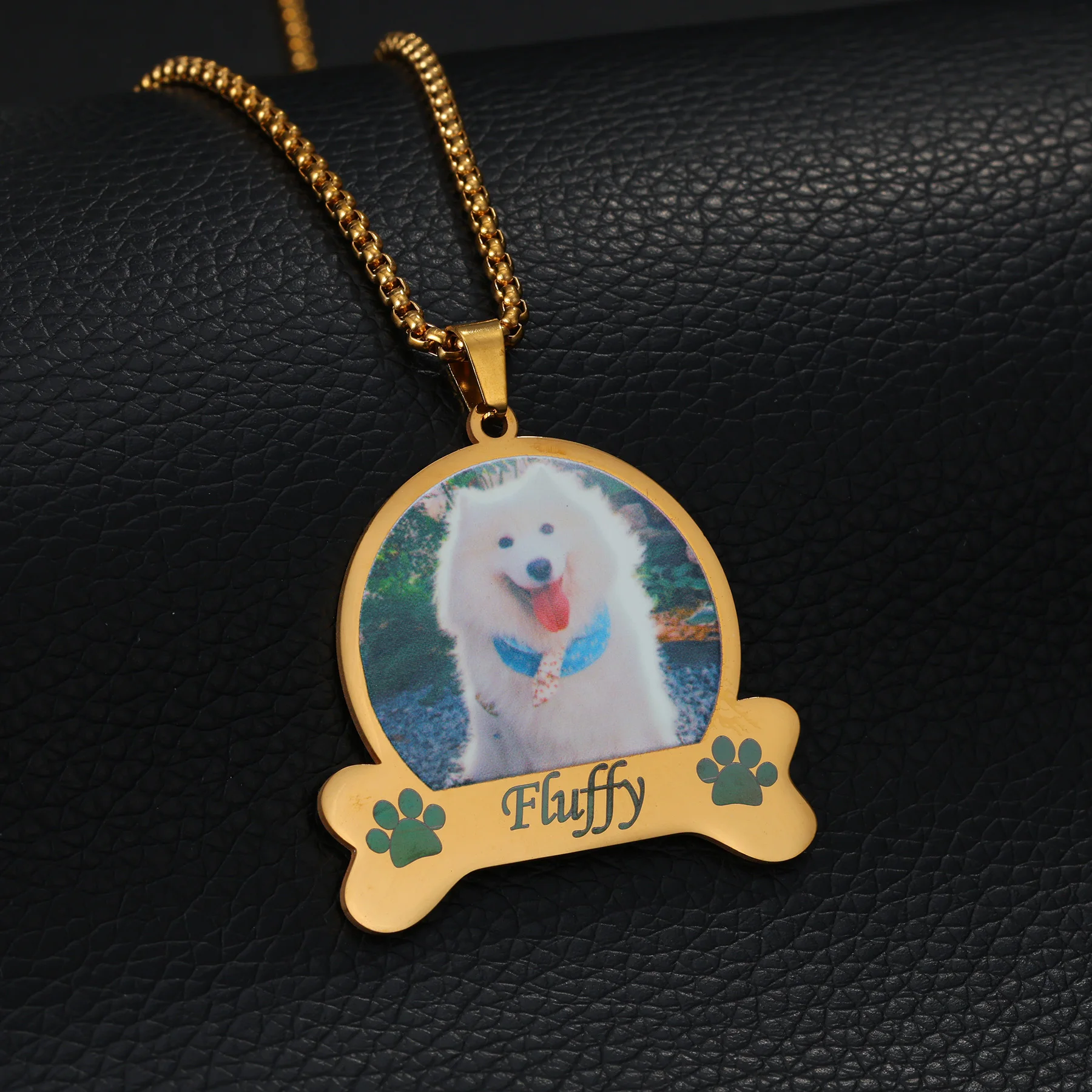 Nextvance Custom UV Print Pet Photo Bone Shaped Necklace Personalized Stainless Steel Name Pendant Memorial Jewelry for Owner