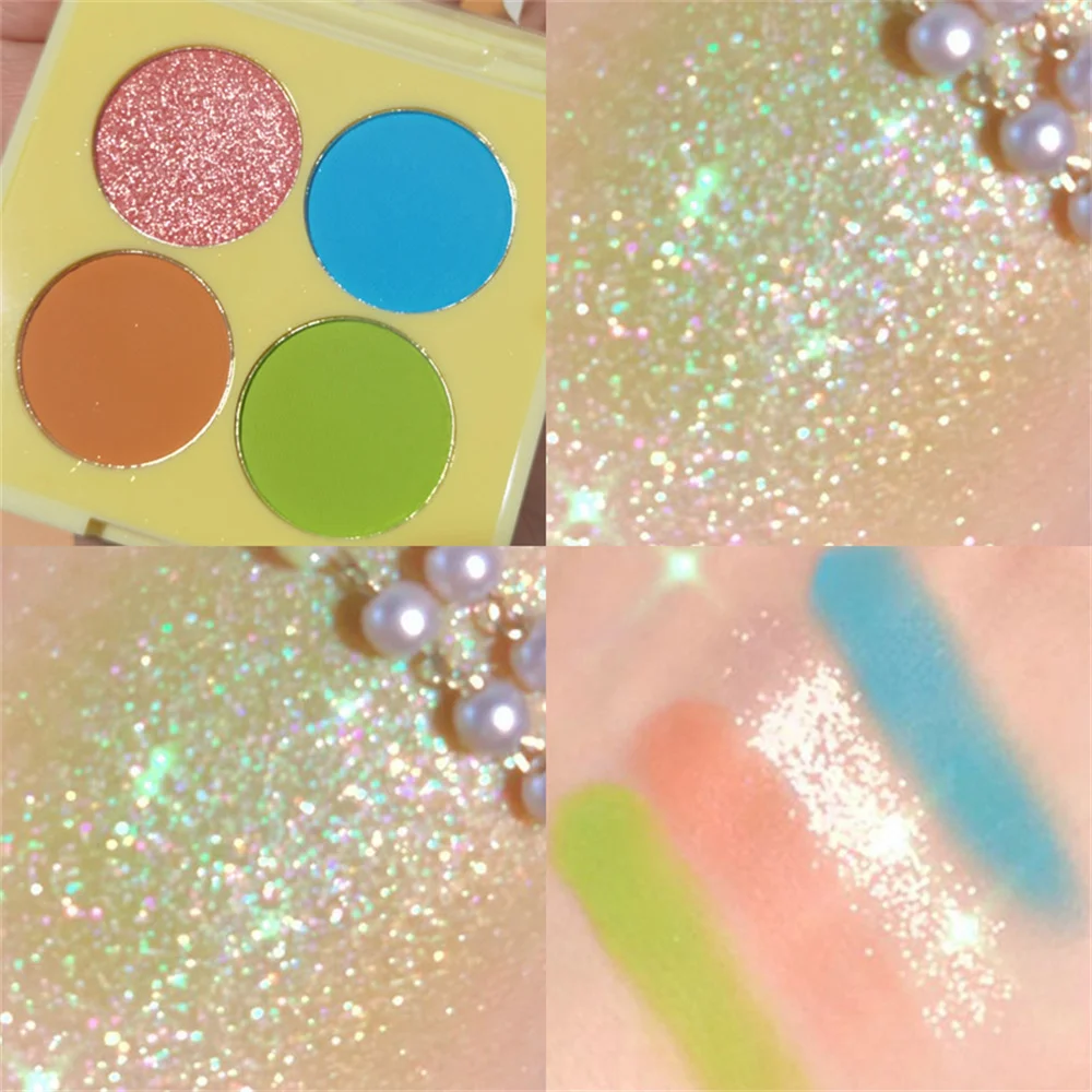 อายแชโดว์ 4 สีอายแชโดว์สีสันสดใส Shimmer SHINY Sequins สวยเครื่องสําอาง Glitter Matte อายแชโดว์แต่งหน้า