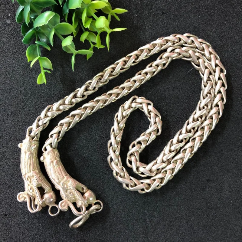 Factory Wholesale Antique Distressed Tibetan Silver Dragon Head Necklace Vintage Ethnic Style Necklace Bracelet One Piece Dropsh