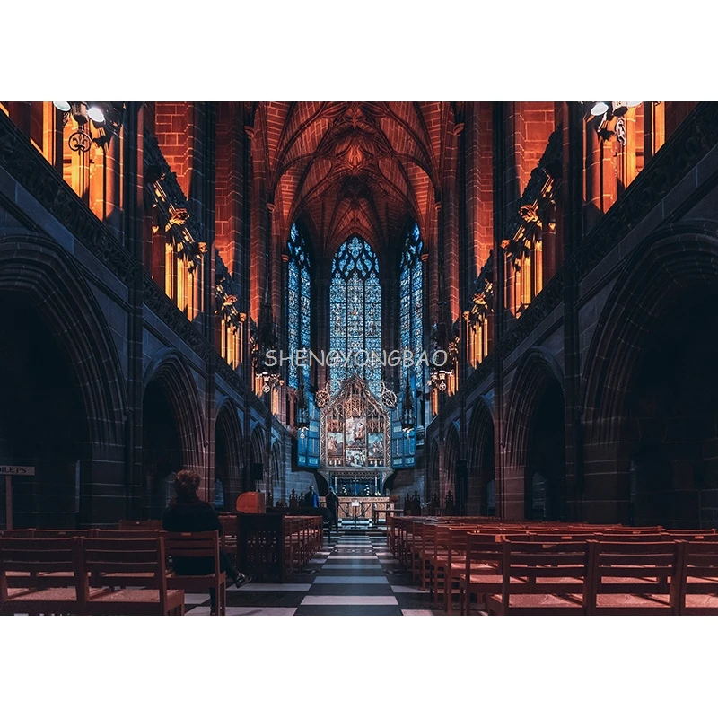 Classic Palace Liverpool Lady Chapel Empty Room Photography Backdrops Props Decoration Paintings Indoor Window Background TQ-07