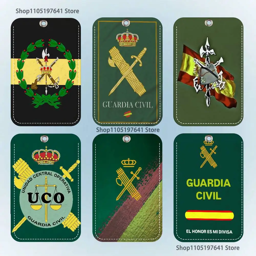 

Spanish Guard Civil Emblem Pattern 1Pc PU Leather Card Holder Keychain Key Ring Door Lock Access Tags ID Card Case Keychain Card
