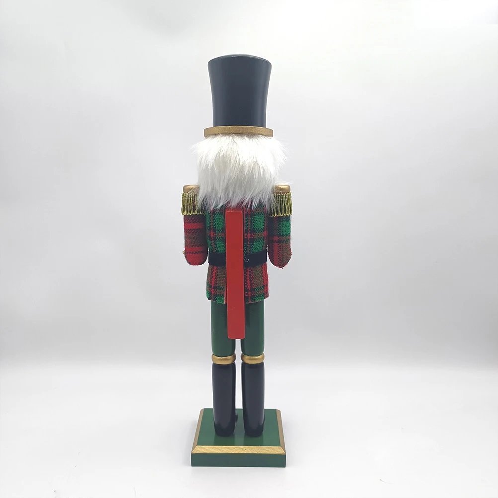 

Wooden Nutcracker Soldier Figurine Christmas Decorations Style Plaid Fabric Holiday Ornaments Home Mantel Table