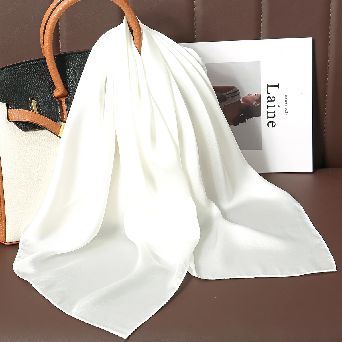 Large Silk Satin Scarf Hijab - Spring Print 6