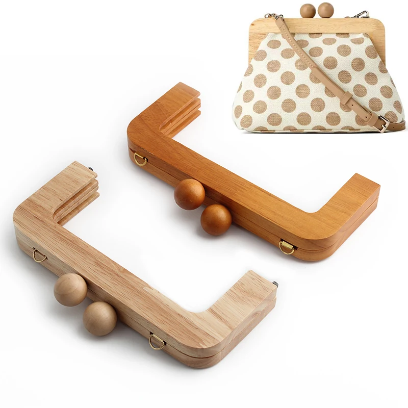 1PC Wallet DIY Frame Lock Wooden Handle Knitted Bag Retro Bag Solid Wood Curved Handle With Wooden Beads With Screws