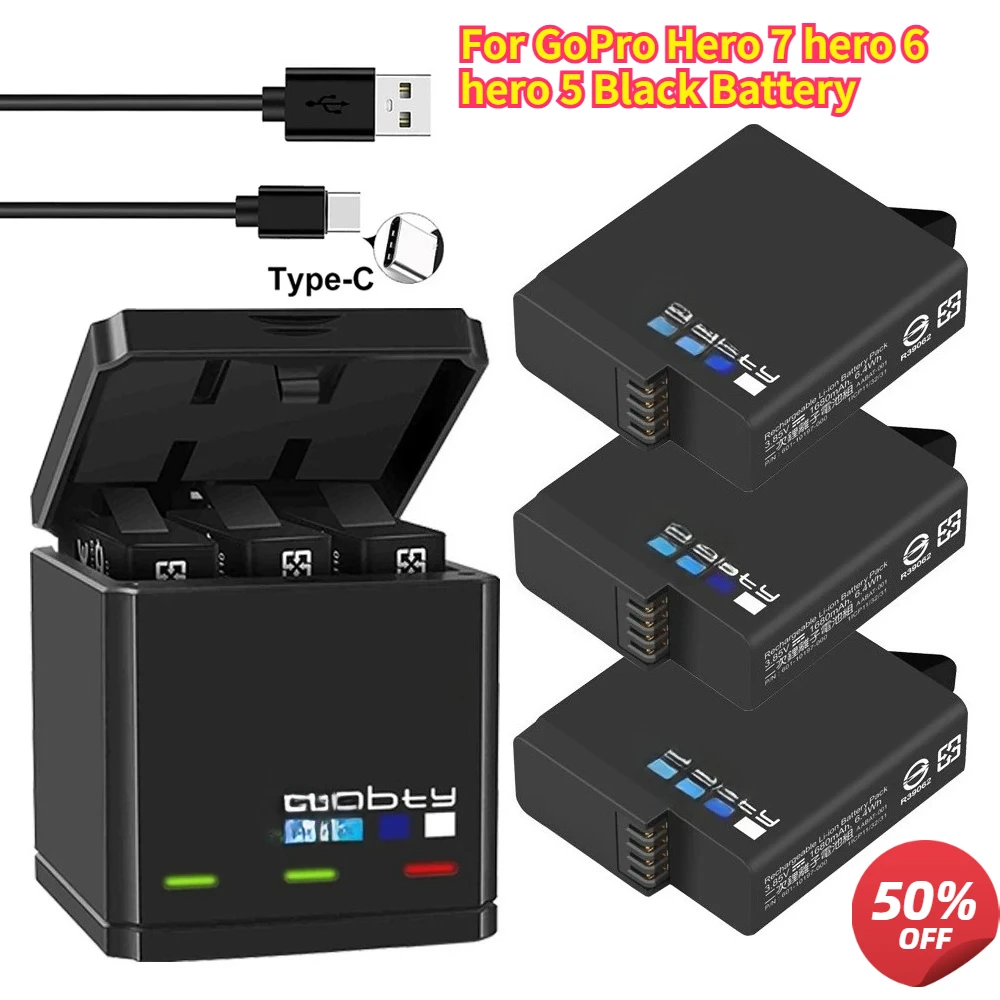 Compatible with Go  Hero 7 hero 6 hero 5 Black Battery or Triple Charger for Pro Hero7 6 hero5 Black camera battery