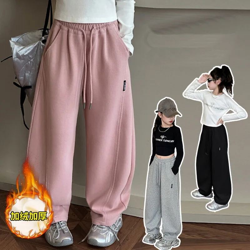 Girl Winter Warm Thermal Banana Pants For Child Casual Fleece-Lined Sweatpants Kids Insulated Trousers For Teenagers Age 5-14Y