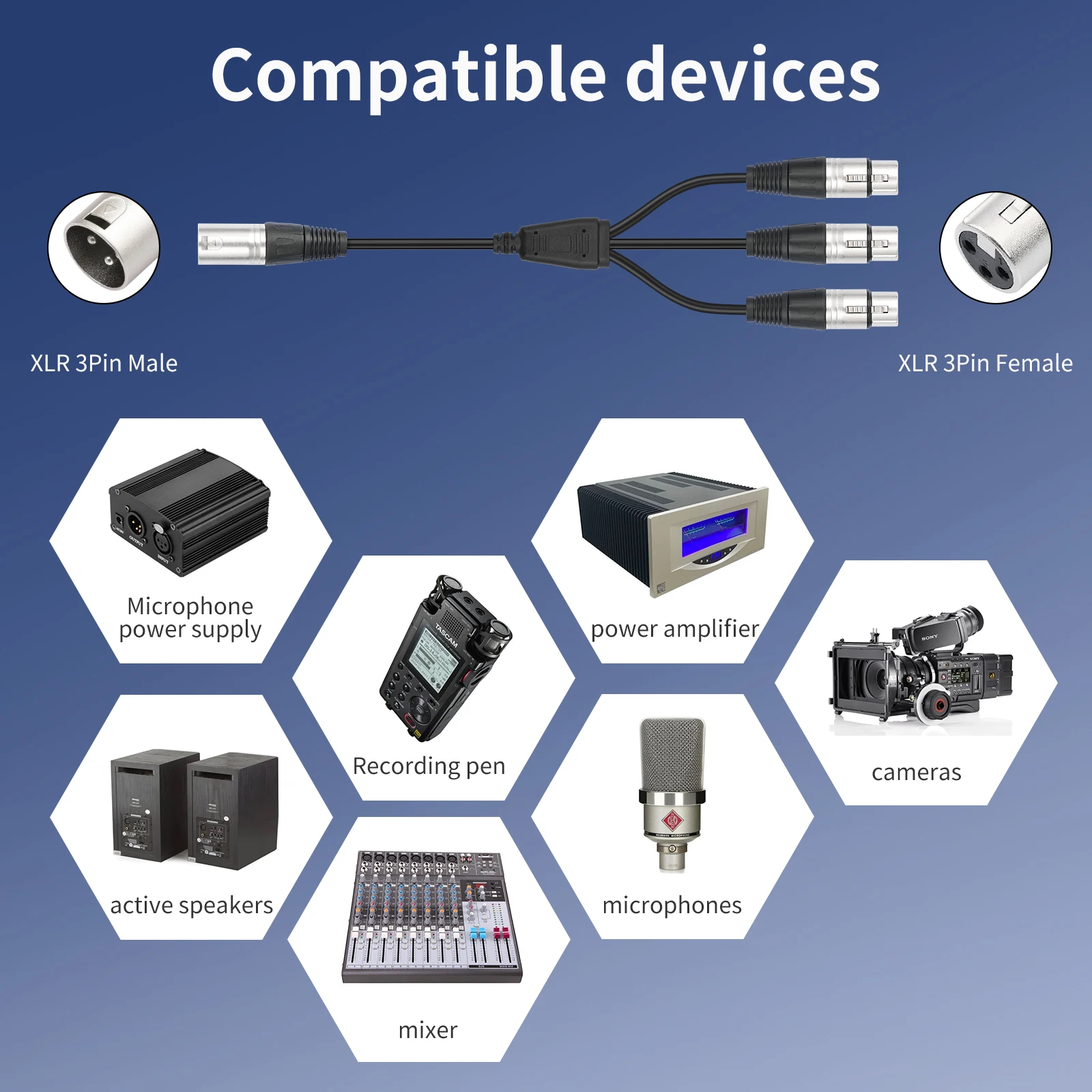 3Pin Y Splitter Cable Foil+Braided Shielded Audio Cable Adaptor Wear Resist Microphone Cable for Mixer Microphone Amplifier