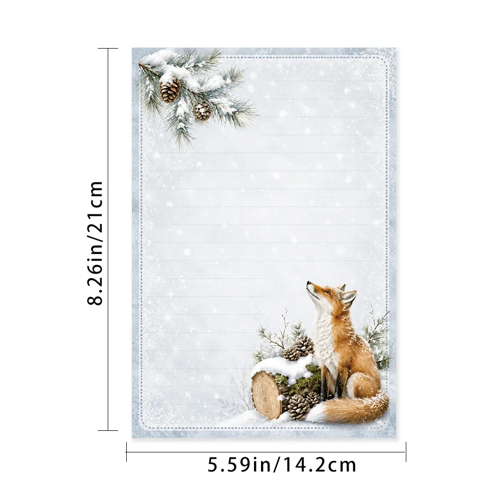 50 Sheets,  Christmas Winter Snow Scene Fox Themed Writing Paper, Lined, GlueFree, Perfect for Notebooks, Memos, and Stickers