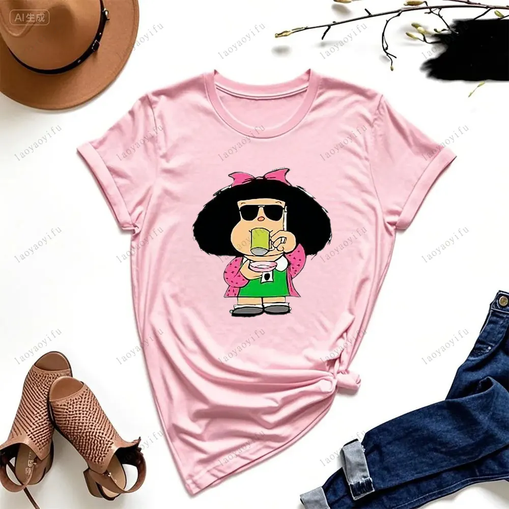 

Футболка Mafada с милым мультяшным и аниме-принтом, надпись «YES, IM FINE», летняя женская хлопковая футболка, топ, женская уличная одежда