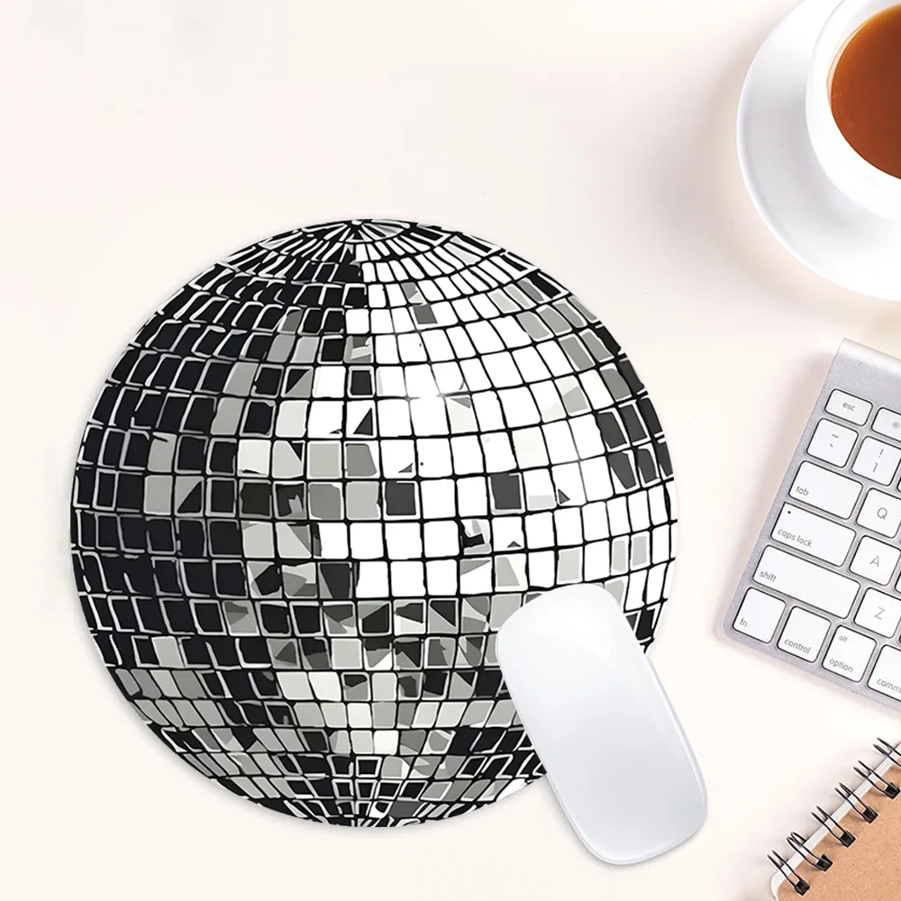 Round Mouse Pad Silver Disco Ball Design Rubber Mousepad Aesthetic Desk Accessory for Office Laptop Computer