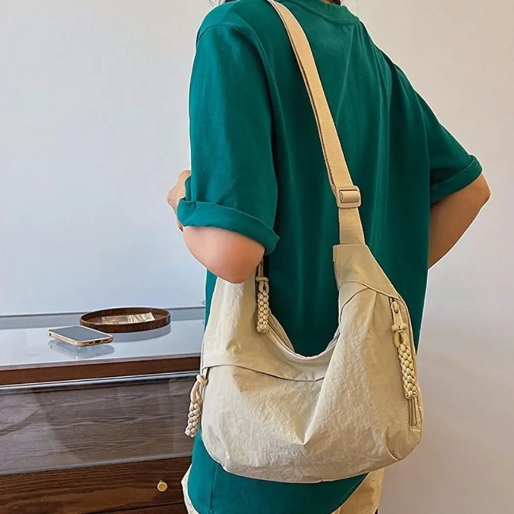 

Washed Large Capacity Women Shoulder Bag Casual Nylon Messenger Bag Solid Color Korea Dumpling Bag For Daily