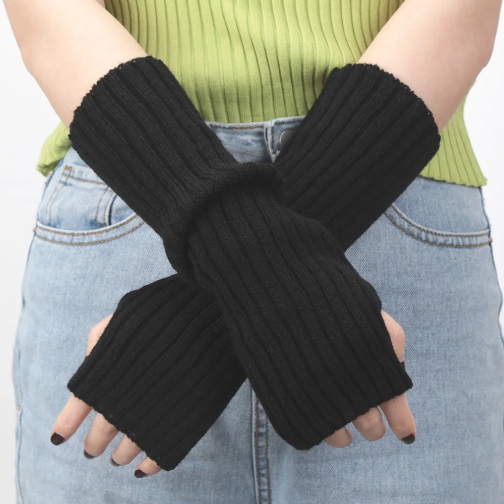 

30cm Fingerless Gloves Women Mitten Winter Arm Warmer Knitted Arm Sleeve Fine Casual Soft Girls Goth Clothes Punk Gothic Gloves