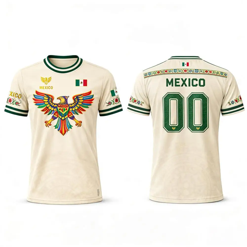 Mexico Flag Print T-shirt Summer Outdoor Breathable Quick-drying Soccer Jersey Unisex Training Jersey With Customizable Numbers
