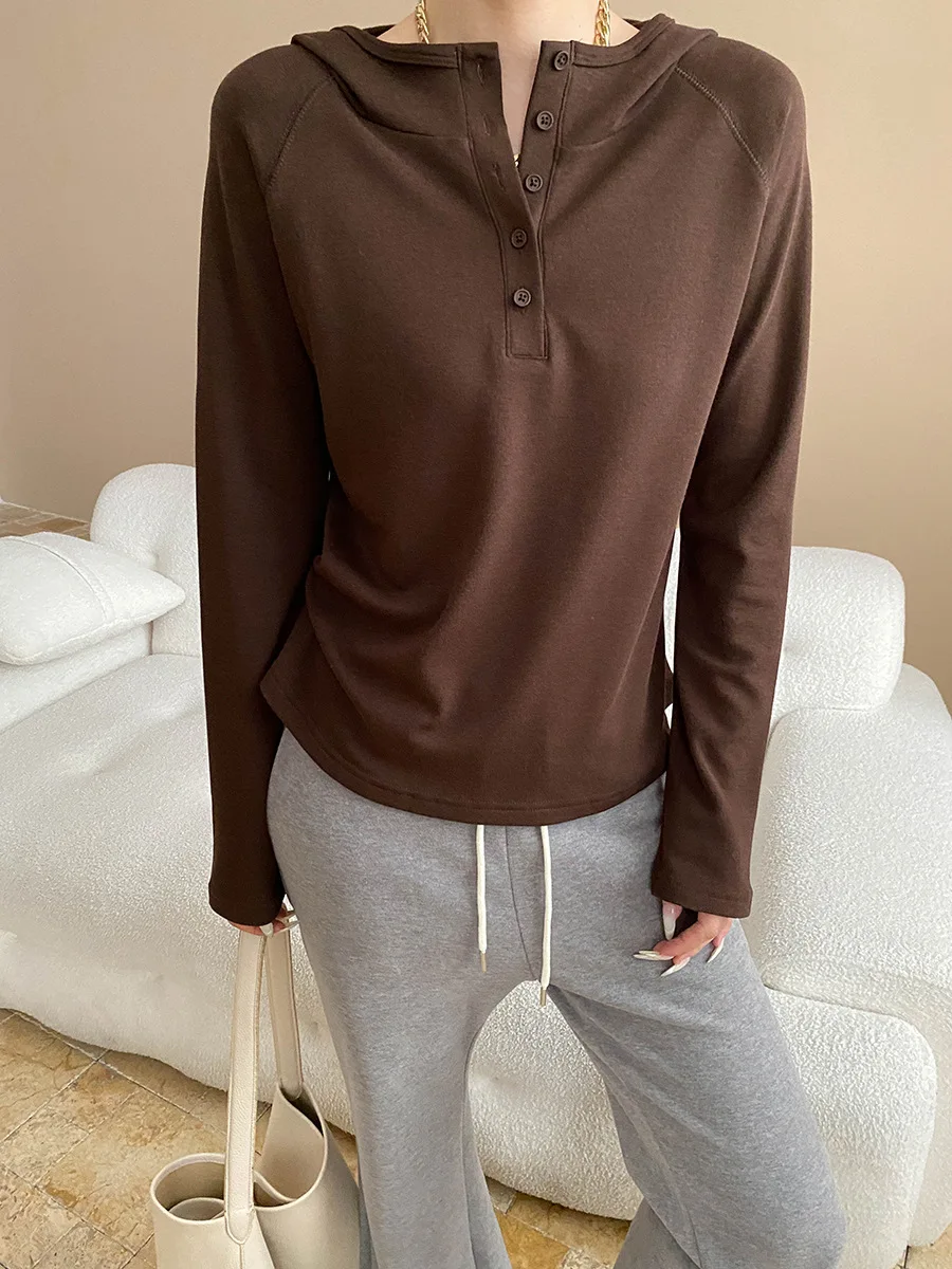 

Женская повседневная однотонная футболка с капюшоном и рукавами реглан