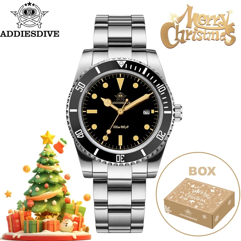 

ADDIESDIVE 39mm Hot Watch For Men Christmas Gift Display Calendar C3 Green Luminous 20Bar Waterproof Quartz Dive Watch
