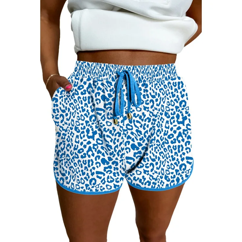 

2025 Summer Leopard Printed Casual Shorts Women Elastic High Waist Drawstring Versatile Hipster Street Bottom