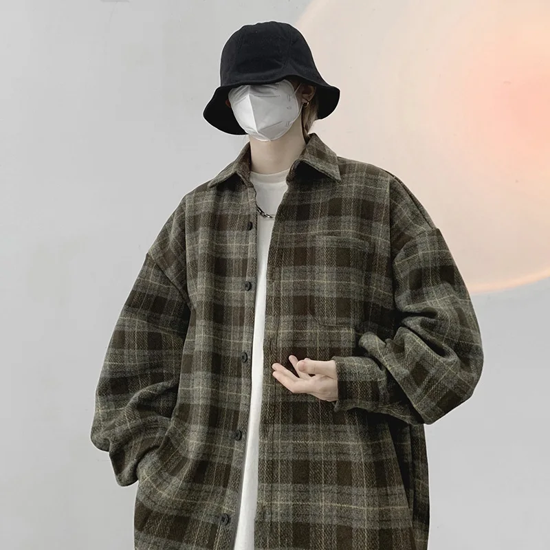 Spring Autumn Men\'s Long Sleeved Checkered Shirt Jacket Coat