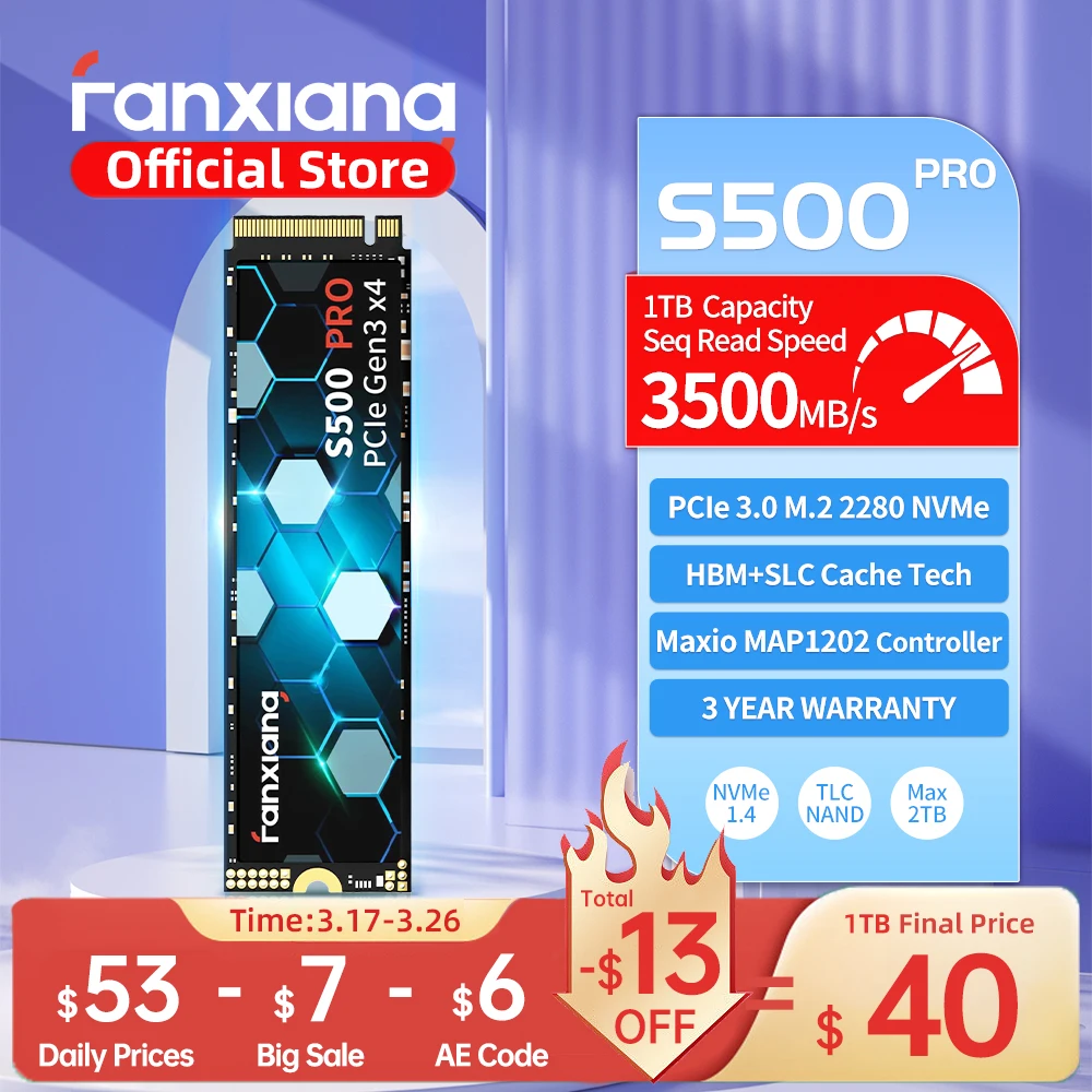 Fanxiang S500 Pro M.2 SSD 3500 MB/s 2 TB 1 TB 512 GB TLC Disco rígido M.2 NVMe PCIe3.0 Unidade de estado sólido interna para laptop desktop