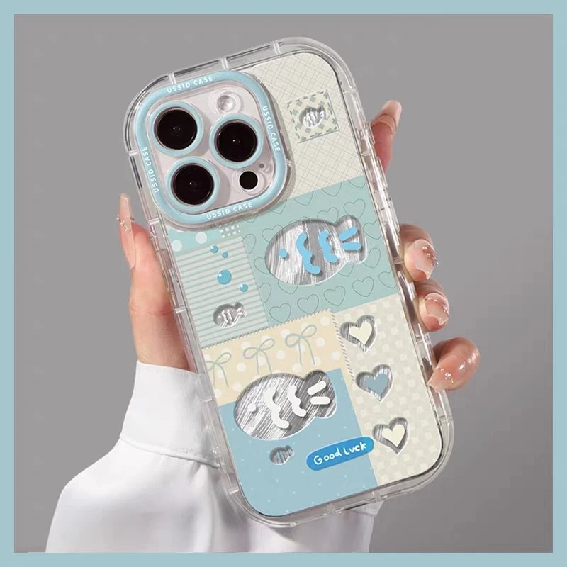 الطازجة المحيط الأسماك الحب القلب ثلاثية الأبعاد للطي قوس متوافق آيفون 16 15 11 13 12 14 برو ماكس 16 زائد ريشة الغزل غطاء ناعم #2