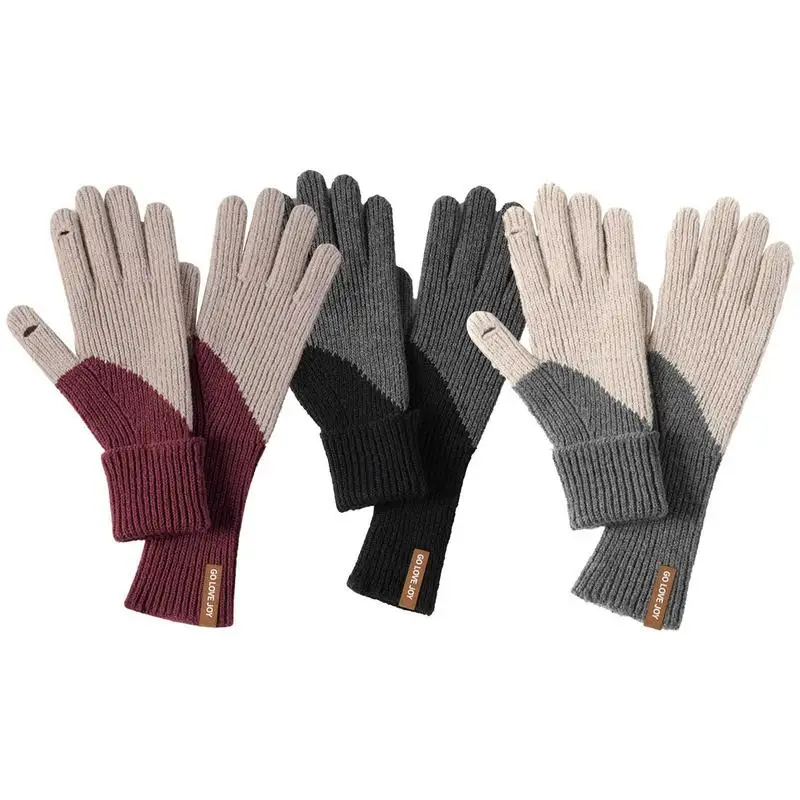 Women Winter Warm Knit Full Finger Mitten Female Woolen Touchscreen Thick Knitted Cycling Driving Gloves Hand Warmer