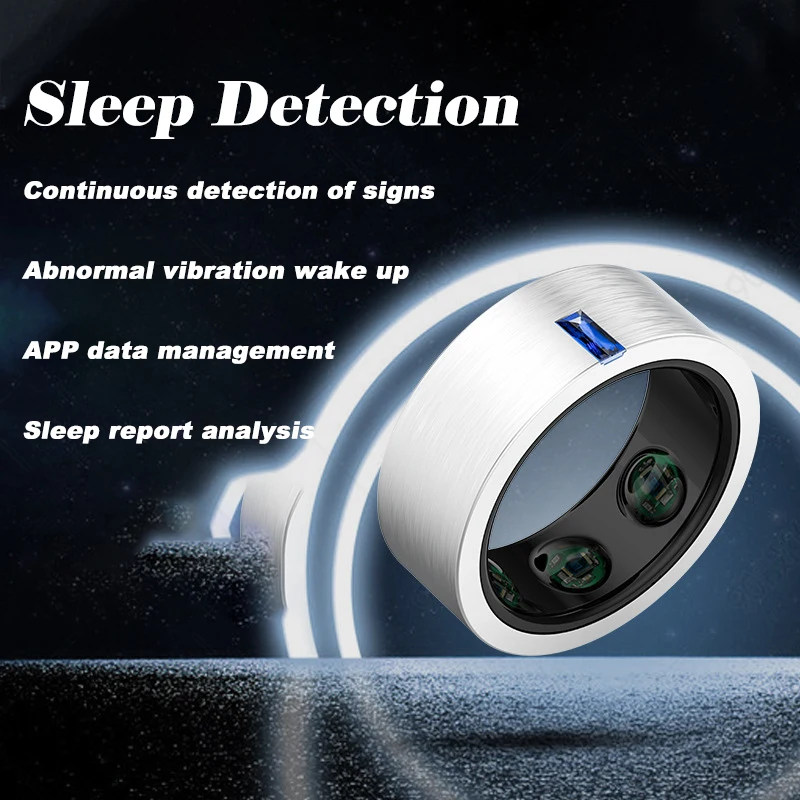 Top Quality Fashion Gold Black Silver Sleep Monitor Blood Oxygen Heart Rate Variability Temperature Smart Ring Titanium