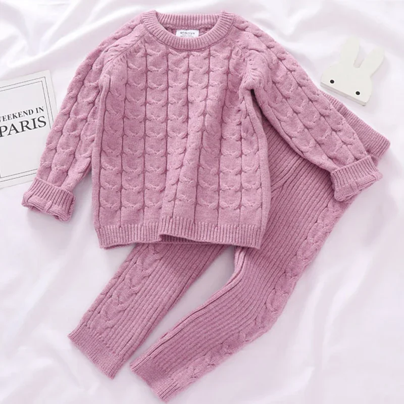 Autumn Toddler Boys Girls Clothing Set Sweater + Pants 2pcs/Suit Infant Boys Knit Suit Thick Warm Winter Baby Girls Boys Clothes
