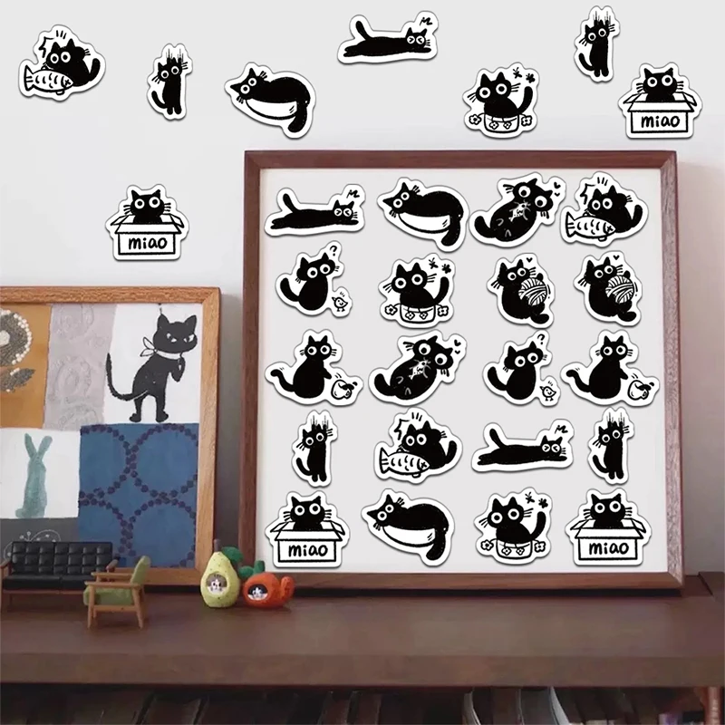 500PCS Creative Little Black Cat Cute Cartoon Roll Stickers Decorative Water Cup Notebook DIY Personalized Stickers