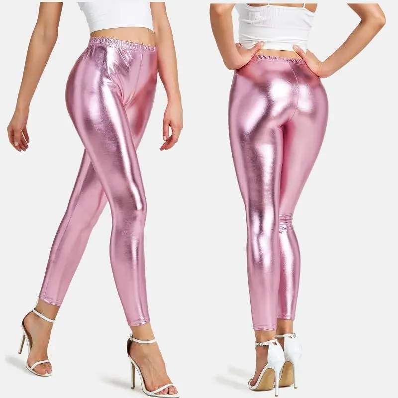 Shiny Women Metallic Leggings Candy Color Fitness Pants PU Slim Sport Trousers Sexy Dancing Party Jeggings Ladies Yoga Fit Pants