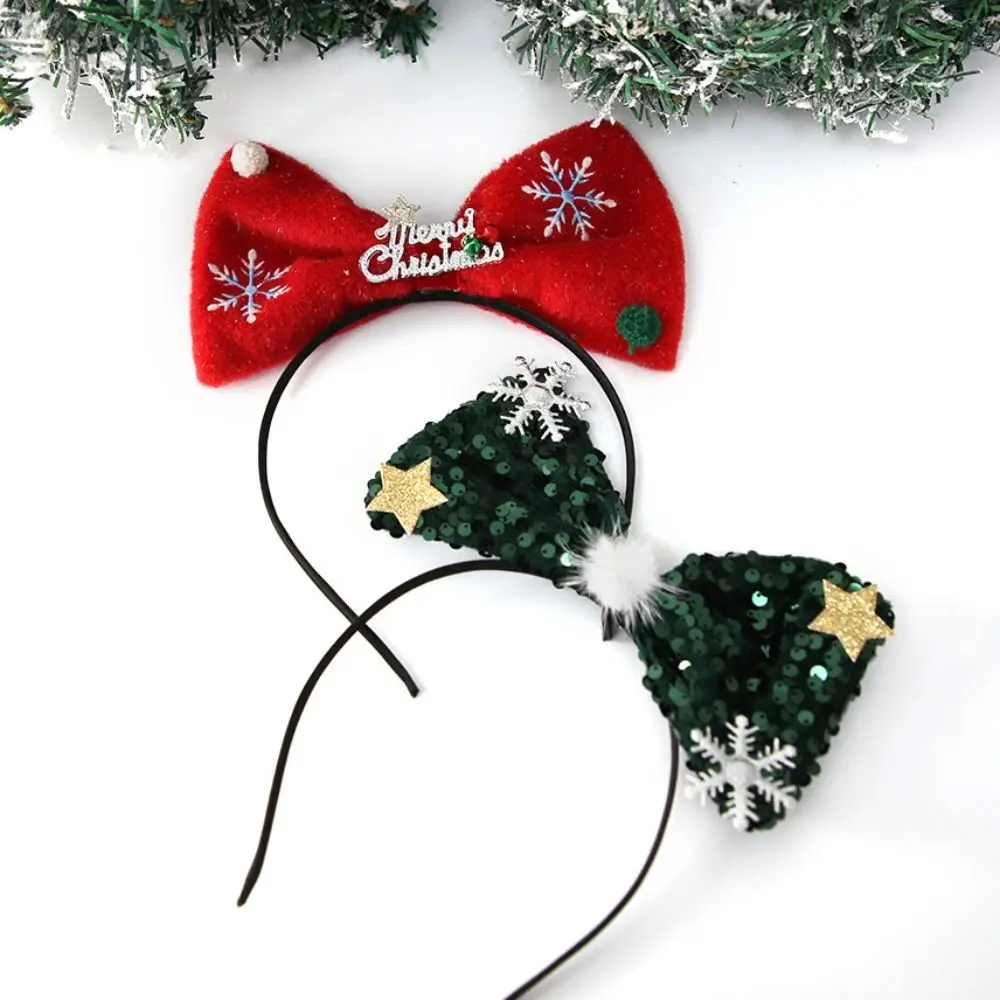 Moda brilhante bowknot cabelo hoop lantejoulas floco de neve natal hairband antiderrapante cabeça envoltório natal bandana cosplay