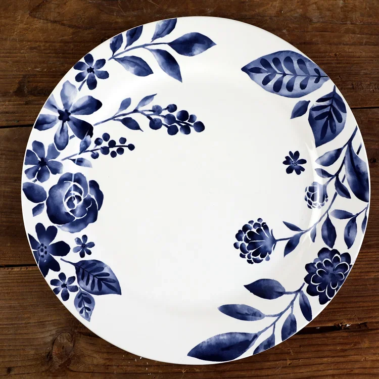 Plato decorativo de cerámica floral azul francés, tamaño pasta vegetal, dim sum, para el hogar, premium