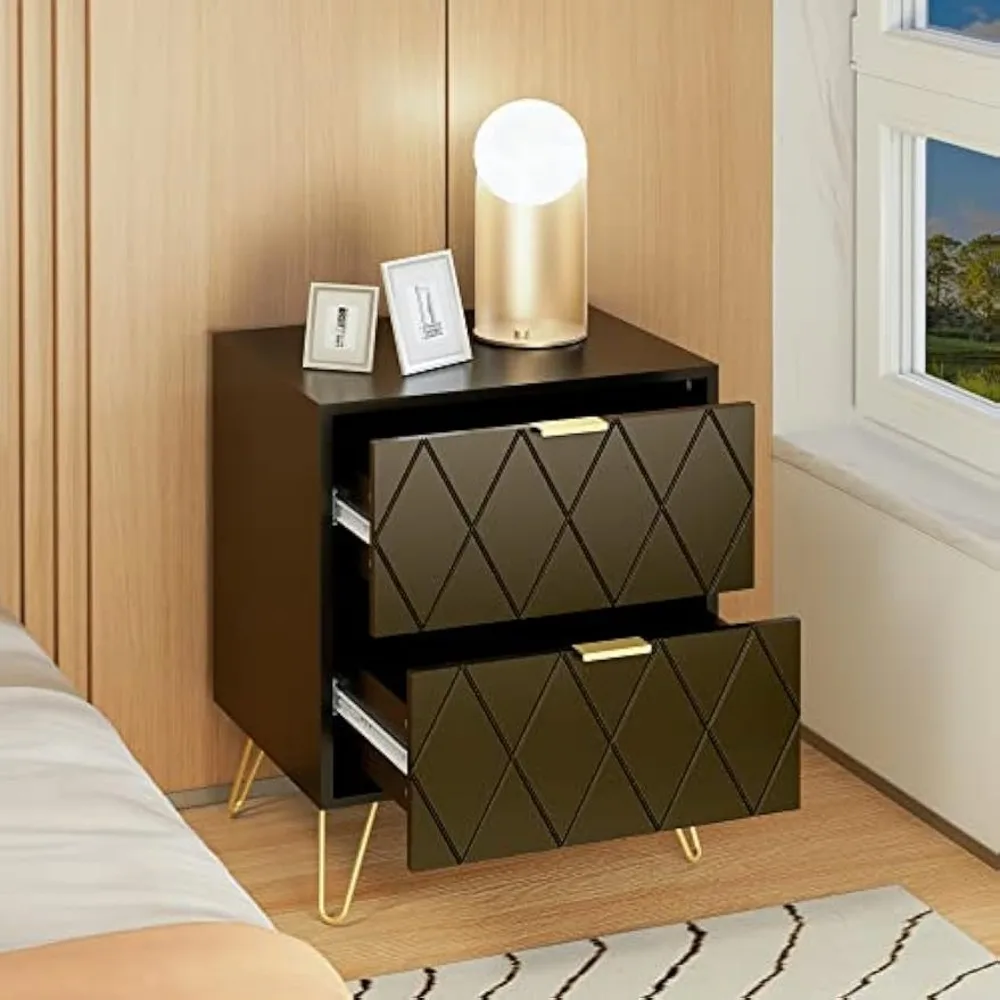 Set da letto nero in 3 pezzi con comodini e ampio comò