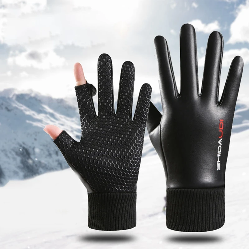 

Outdoor Winter Warm Sports Ski Snow Pu Leather Gloves Motorcycle Cycling FishingFleece Anti-slip Touchscreen Waterproof Gloves