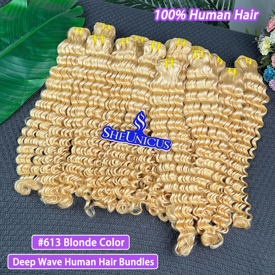 Deep Wave #613 Blonde Color Human Hair Bundles Double Weft 18-26 Inch Hair Weave Extensions 1 2 3 4 Bundles Raw Virgin Hair